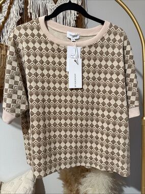 Annie Beige and Cream Geometric Knit Top